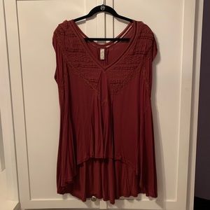 Burgundy red high-low free people v-neck